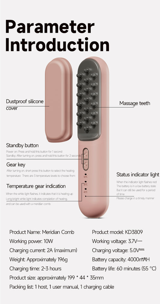 Cepillo eléctrico de meridianos cálido, compresa caliente universal, draga, peine calefactor de meridianos, peine para el cuidado de la salud, instrumento de masaje