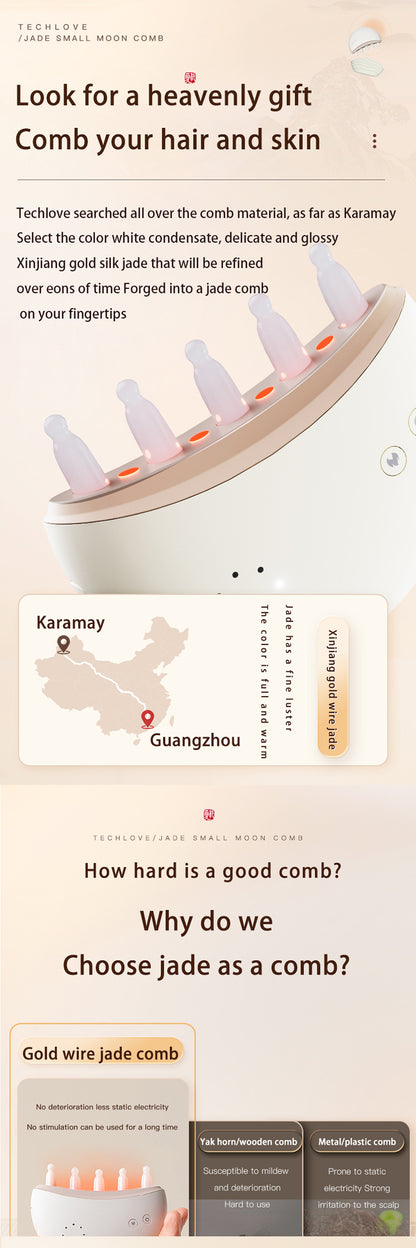 Peine de jade, instrumento de masaje de cabeza, peine eléctrico para el crecimiento del cabello del meridiano del cuero cabelludo, peine de masaje con luz roja