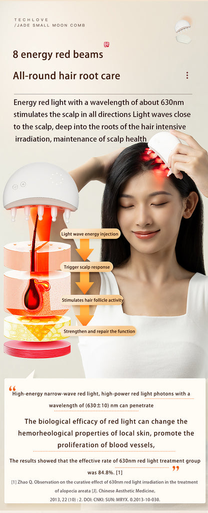 Peine de jade, instrumento de masaje de cabeza, peine eléctrico para el crecimiento del cabello del meridiano del cuero cabelludo, peine de masaje con luz roja