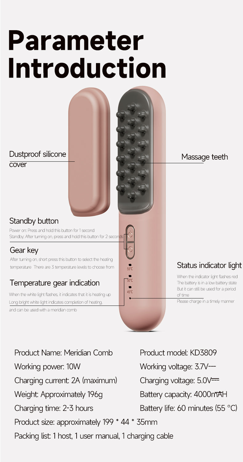 Cepillo eléctrico de meridianos cálido, compresa caliente universal, draga, peine calefactor de meridianos, peine para el cuidado de la salud, instrumento de masaje