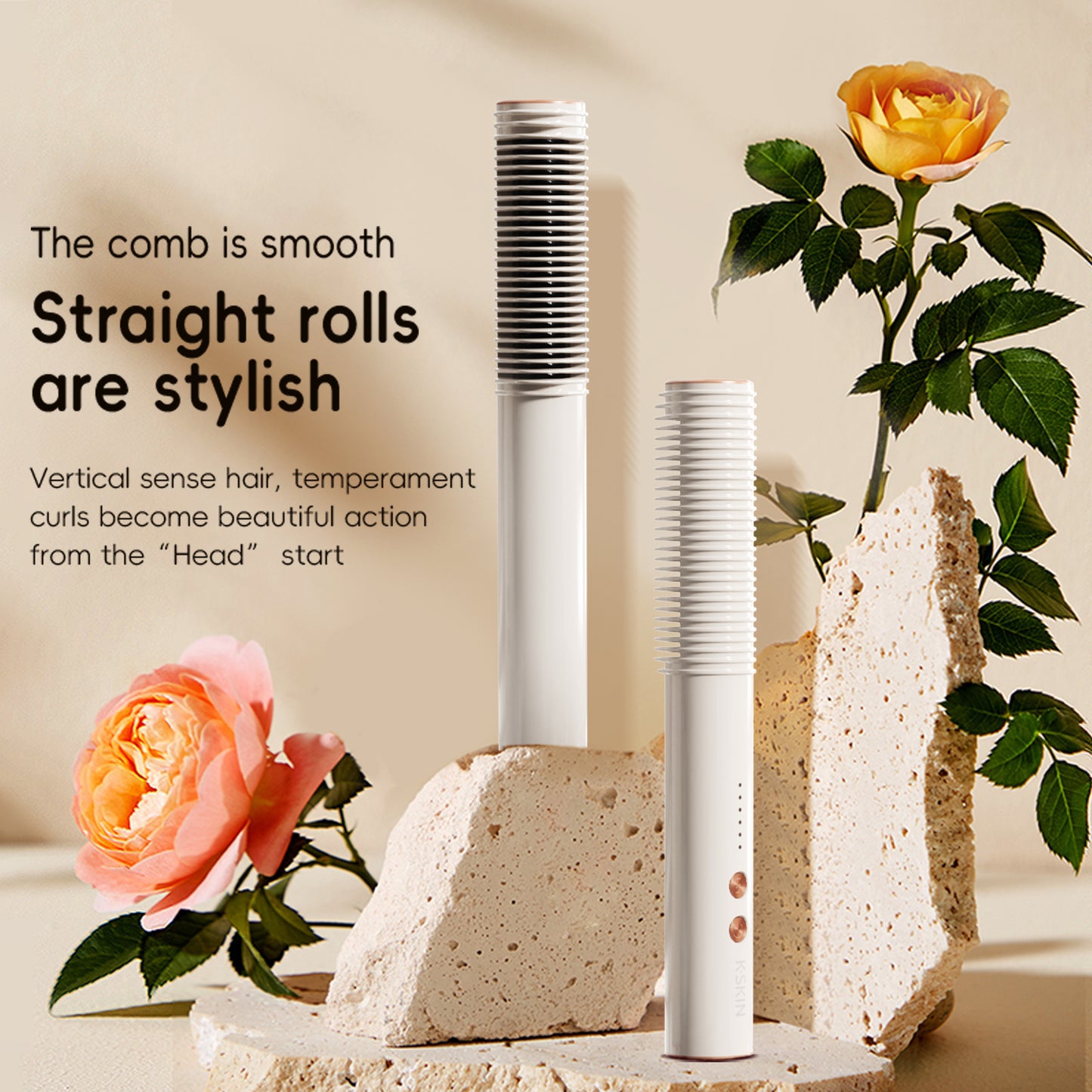 Rizador, peine para cabello liso, ventilador pequeño para alisar y rizar, doble propósito